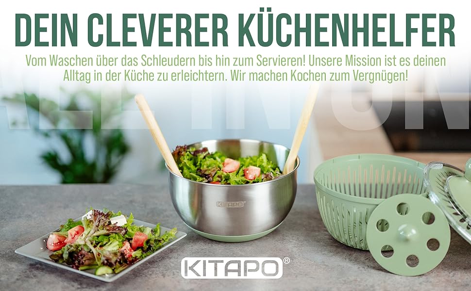 Салатниця-швидкоочисник з нержавіючої сталі з ручним приводом, 4.5л [2-в-1, випуск води, придатна для миття в посудомийній машині, неслизька]