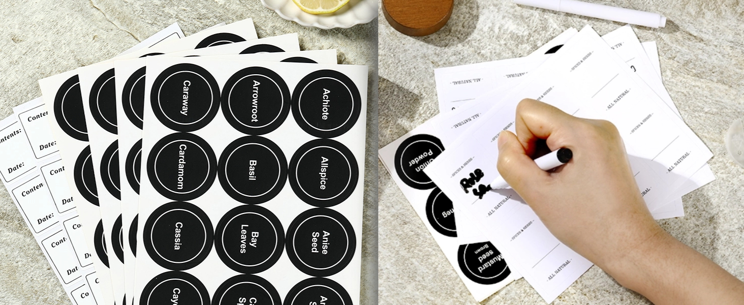 Набір скляних банок для спецій FRIBERG (20 шт.) з дерев'яними кришками, млини для спецій, етикетки