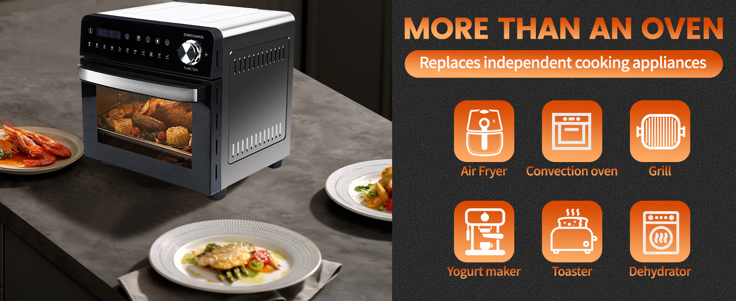 Фритюрниця без олії Emphsism Dual Zone XXL 1800W з LED-дисплеєм, 15 програм, 14л, з аксесуарами та книгою рецептів