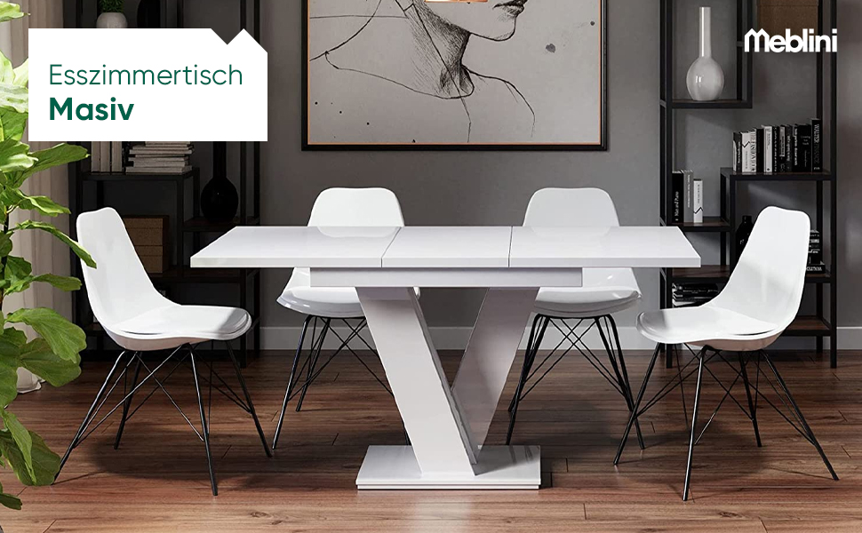 Обідній стіл Meble Line розсувний, сучасний дизайн, 120-160x80x75 см, чорний/білий глянцевий МДФ