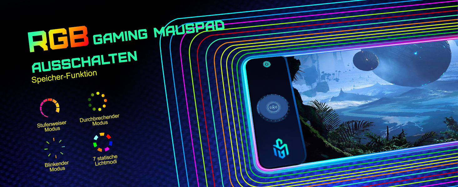 RGB ігровий килимок для миші з бездротовою зарядкою Qi 15W, LED-підсвічуванням, 10 режимів, водонепроникний, протиковзкий для геймінгу, офісу та дому (зоряне небо)