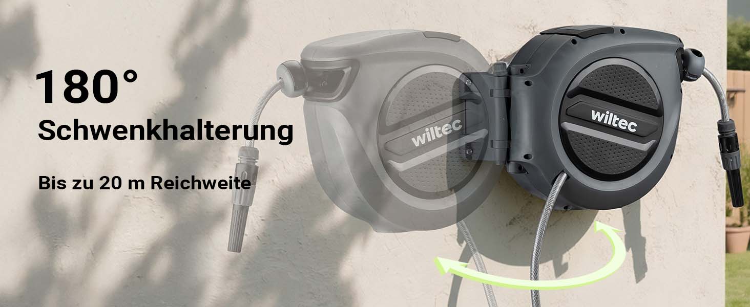 XPOtool Шланг-катушка настінна з автозмотуванням та водяним шлангом для поливу саду (20м)