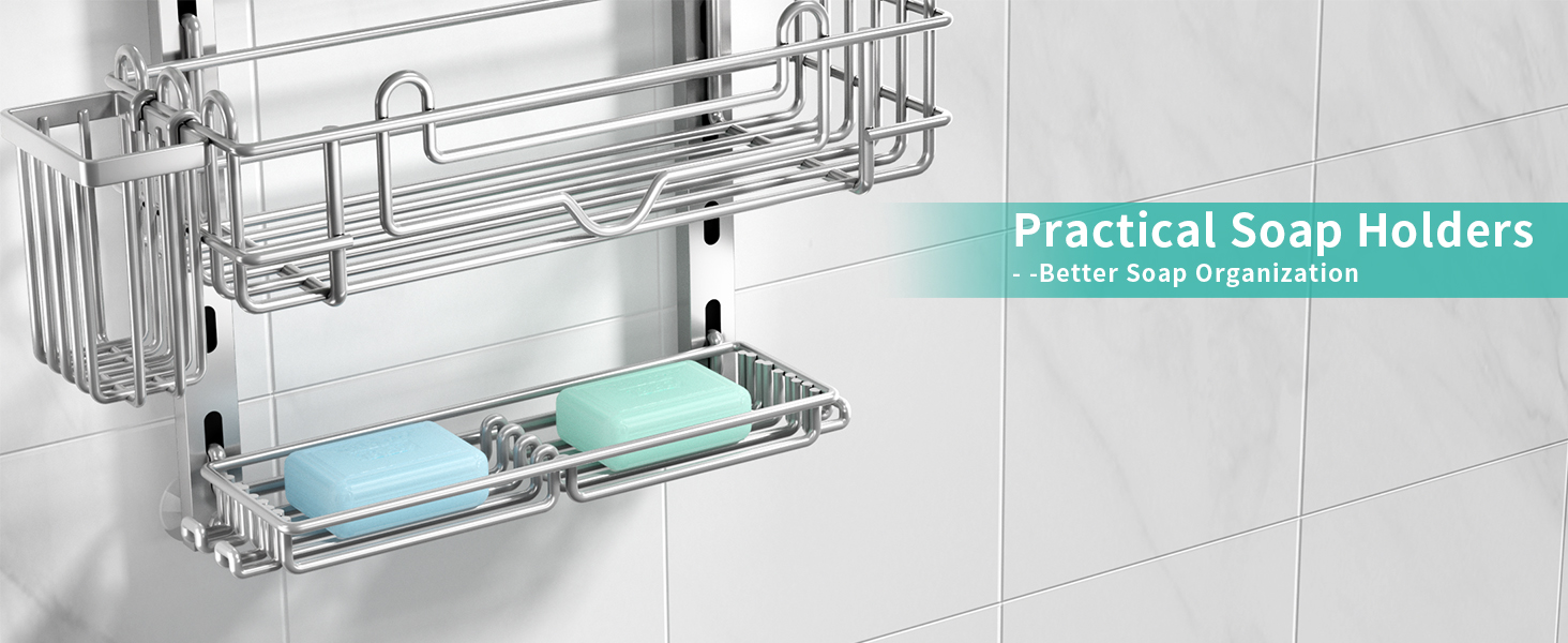 Настінна поличка для душу HapiRm з 4 ярусами, 22 гачками та 2 тримачами для зубних щіток (срібна)