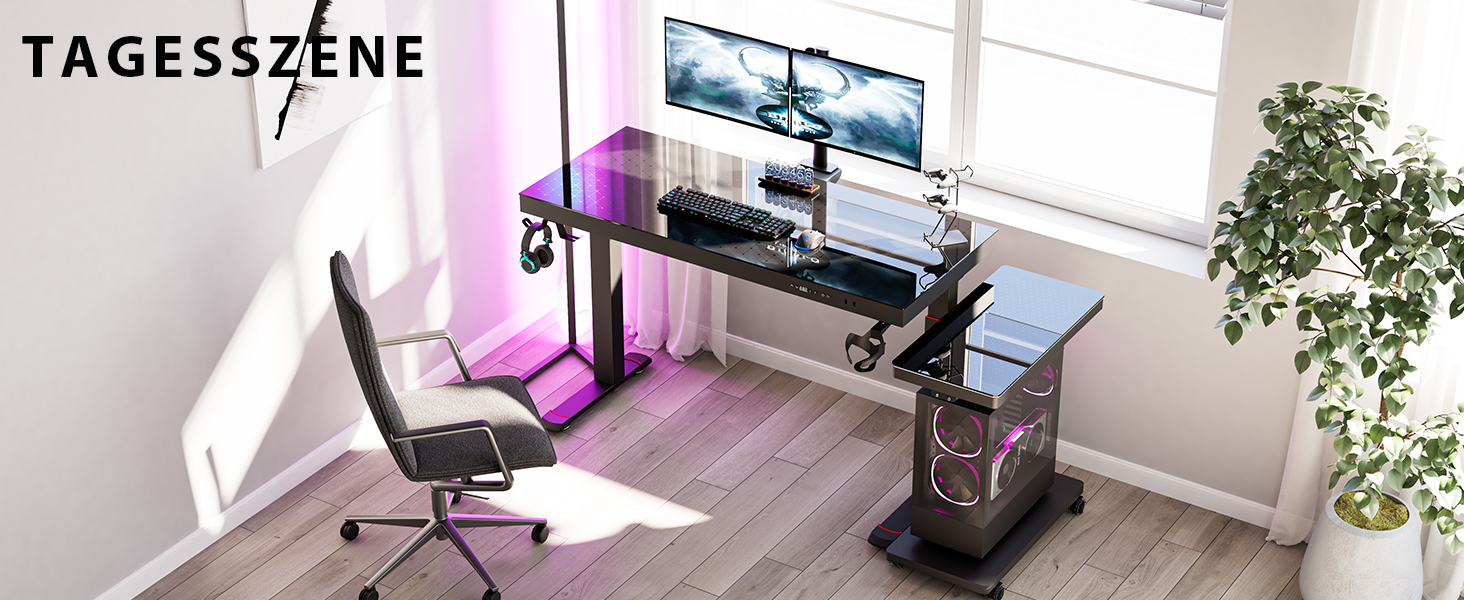 Підставка для комп'ютера EUREKA ERGONOMIC з регулюванням висоти, ATX корпус, тримач CPU, органайзер під стіл, з LED підсвіткою