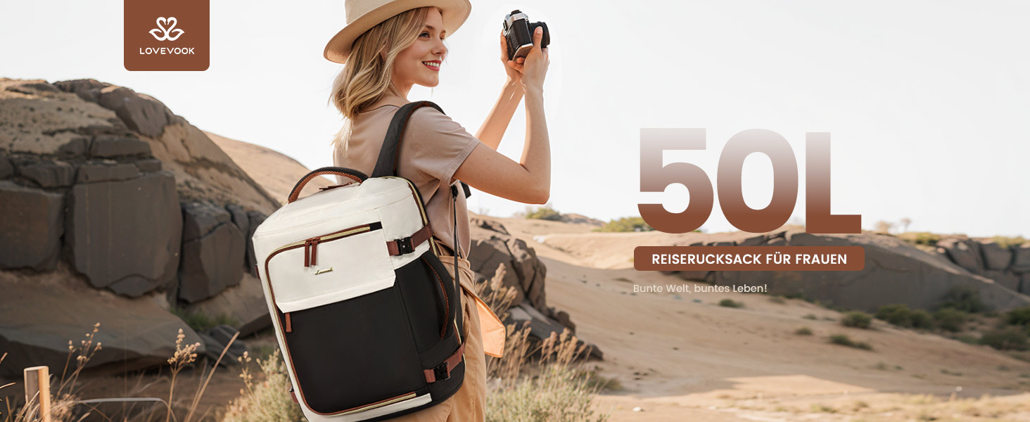 Рюкзак для подорожей LOVEVOOK, 40L, ручна поклажа, для жінок, бізнес, школа, Beige Khaki