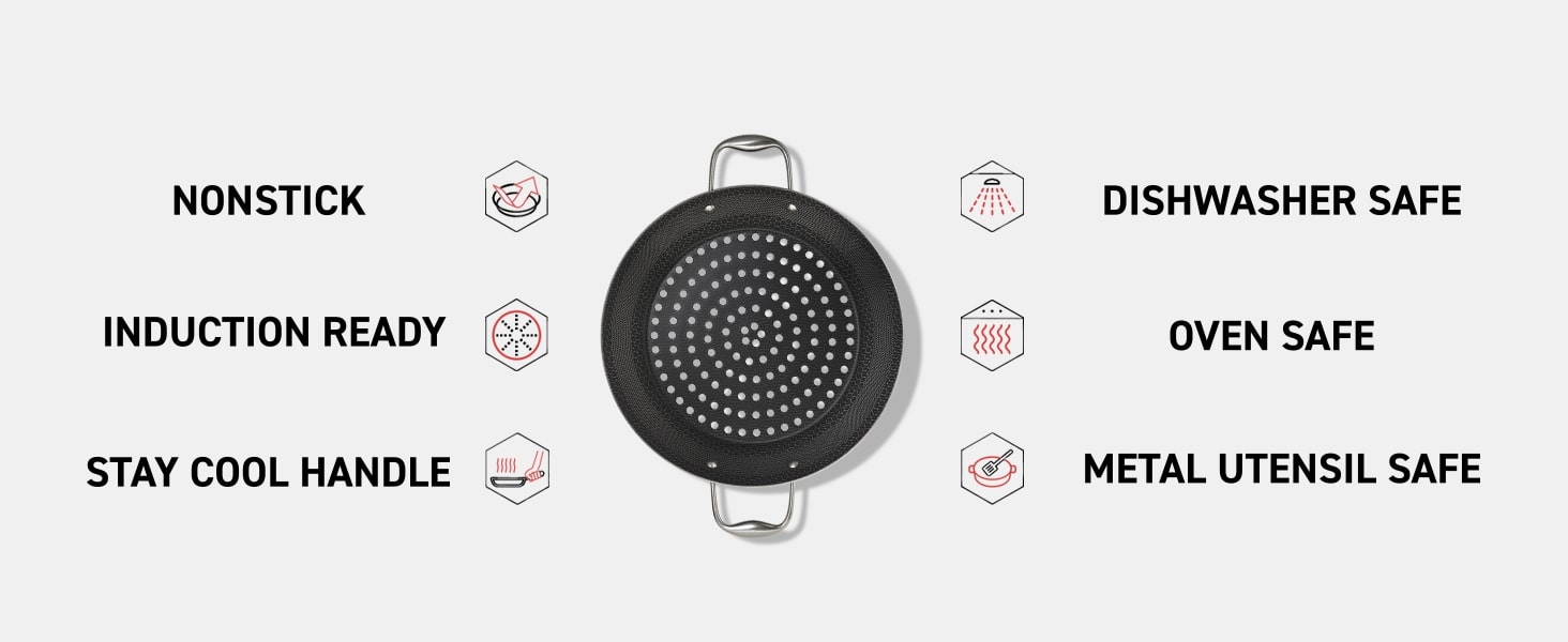 HexClad гібридна сковорода-гриль з антипригарним покриттям, термостійка до 482°C, безпечна для миття в посудомийній машині