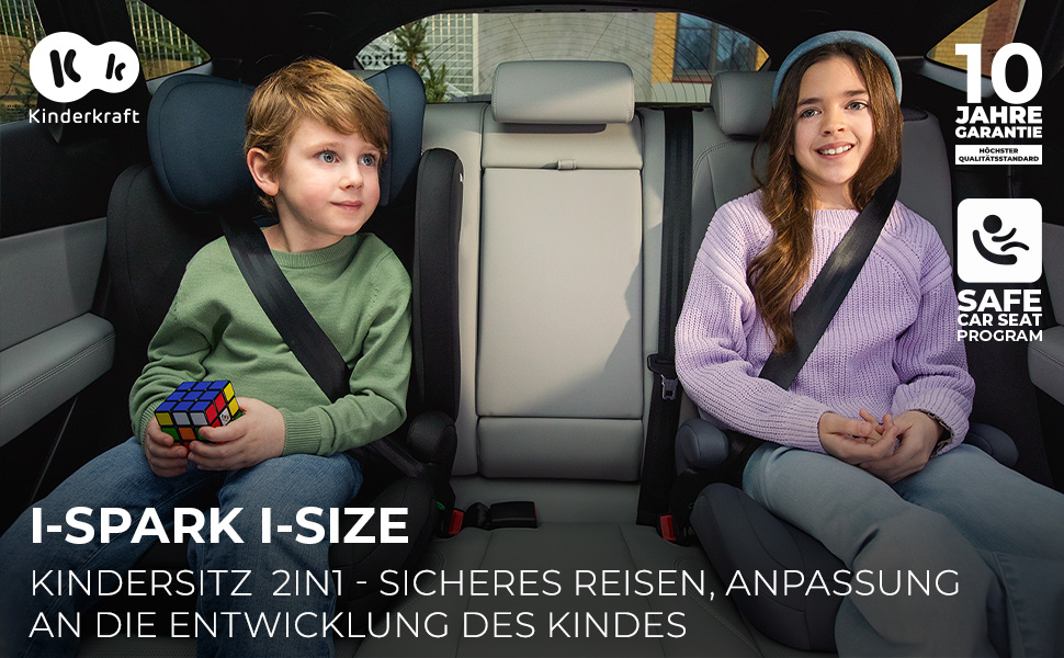 Дитяче автокрісло Kinderkraft i-spark i-Size, група 2/3, 100-150 см, від 3,5 до 12 років, від 15 до 36 кг, Легке (4,5 кг), 3-точковий ремінь безпеки, Бічний захист, Чорний (Зелений)