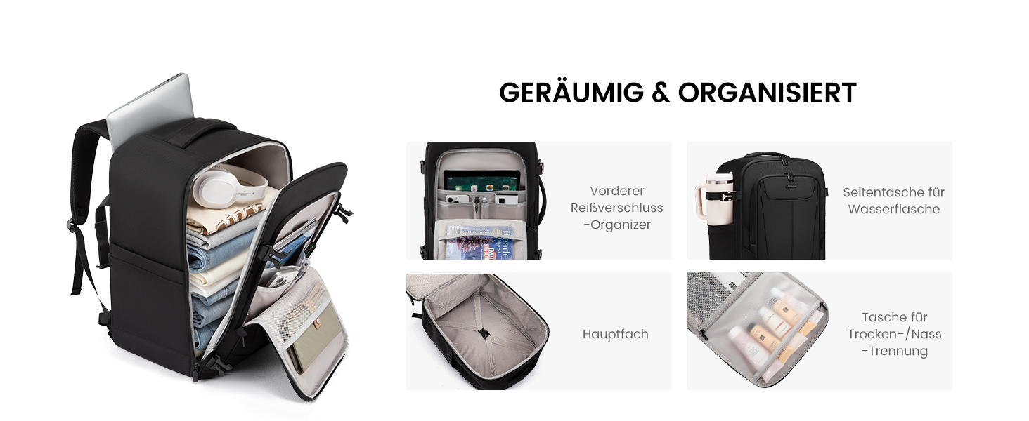 LOVEVOOK Рюкзак ручної поклажі, 18 дюймів, великий, для подорожей, авіакомпаній, чоловічий/жіночий, з відділенням для ноутбука, чорний