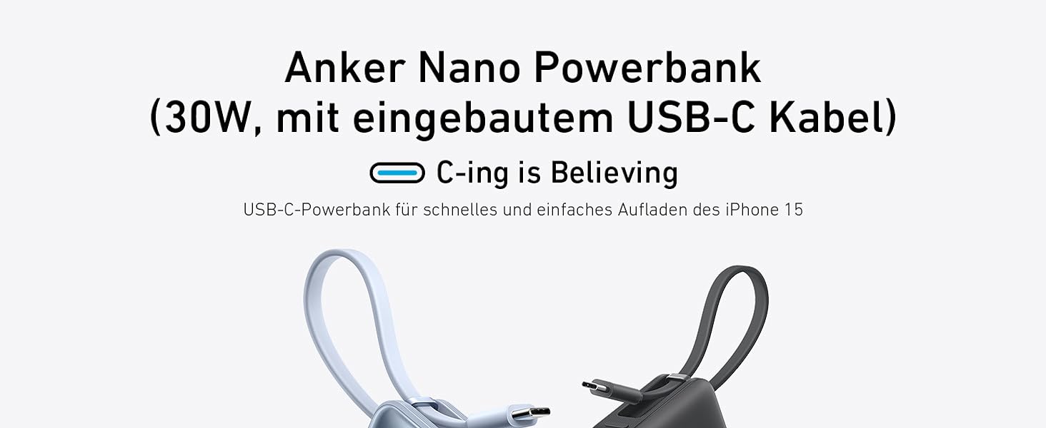 МАг з вбудованим кабелем USB-C, PD 30 Вт високої потужності з USB-C, USB-A, сумісний з iPhone 15/14 серією, MacBook, Galaxy, iPad, AirPods та іншими (синій), 10 000