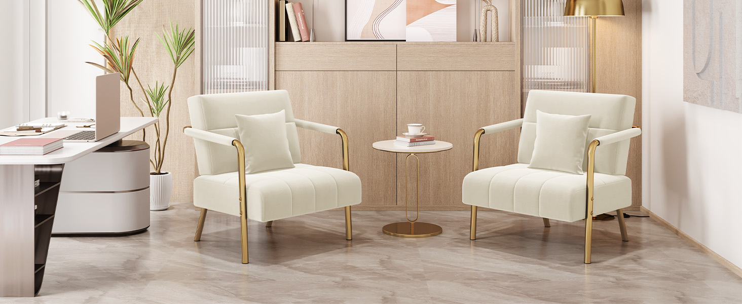 Диван-крісло Yaheetech з підлокітниками та металевими ніжками, сучасний двомісний диван з 2 подушками для попереку, бежевий, для вітальні/спальні (75,5 см ширина)