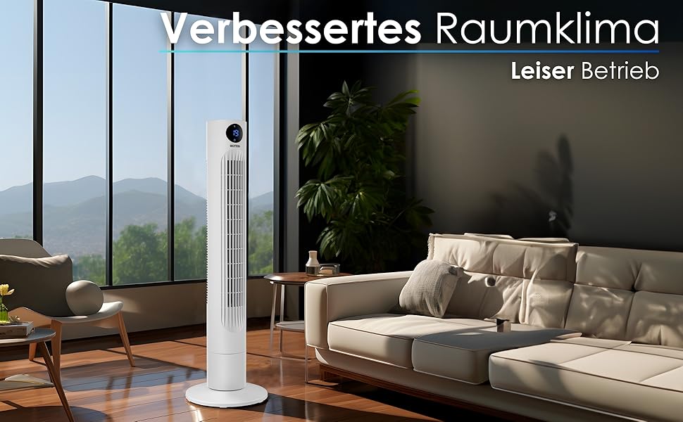 Вентилятор Tower Echo - тихий, з пультом, LED-дисплеєм та таймером 12 год