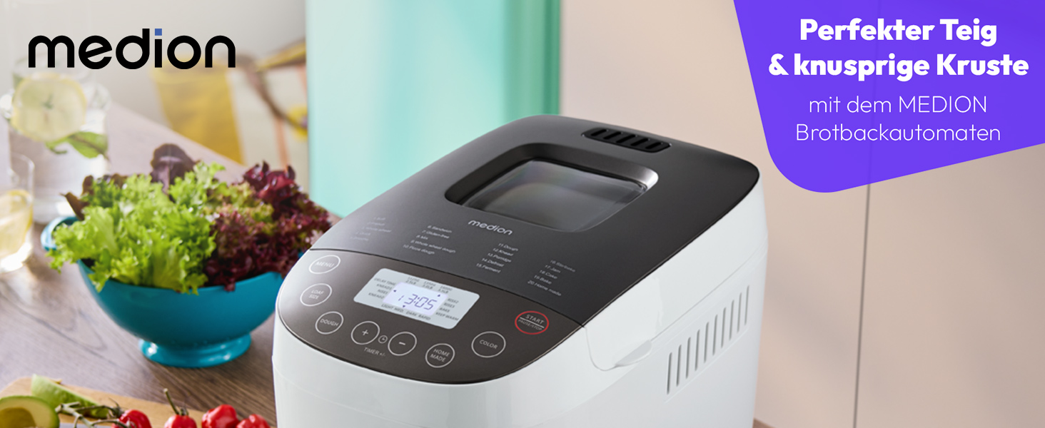 Хлібопекарня MEDION MD 12040: 20 програм, 1600г, 3 ступені пропікання, таймер