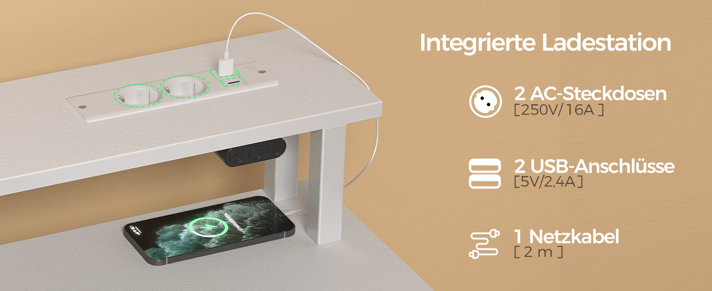 Комп'ютерний стіл Seventable з розетками та LED-підсвічуванням, 100 см, ігровий стіл з 5 шухлядами, стіл для офісу, робочого кабінету, спальні, вітальні, білий