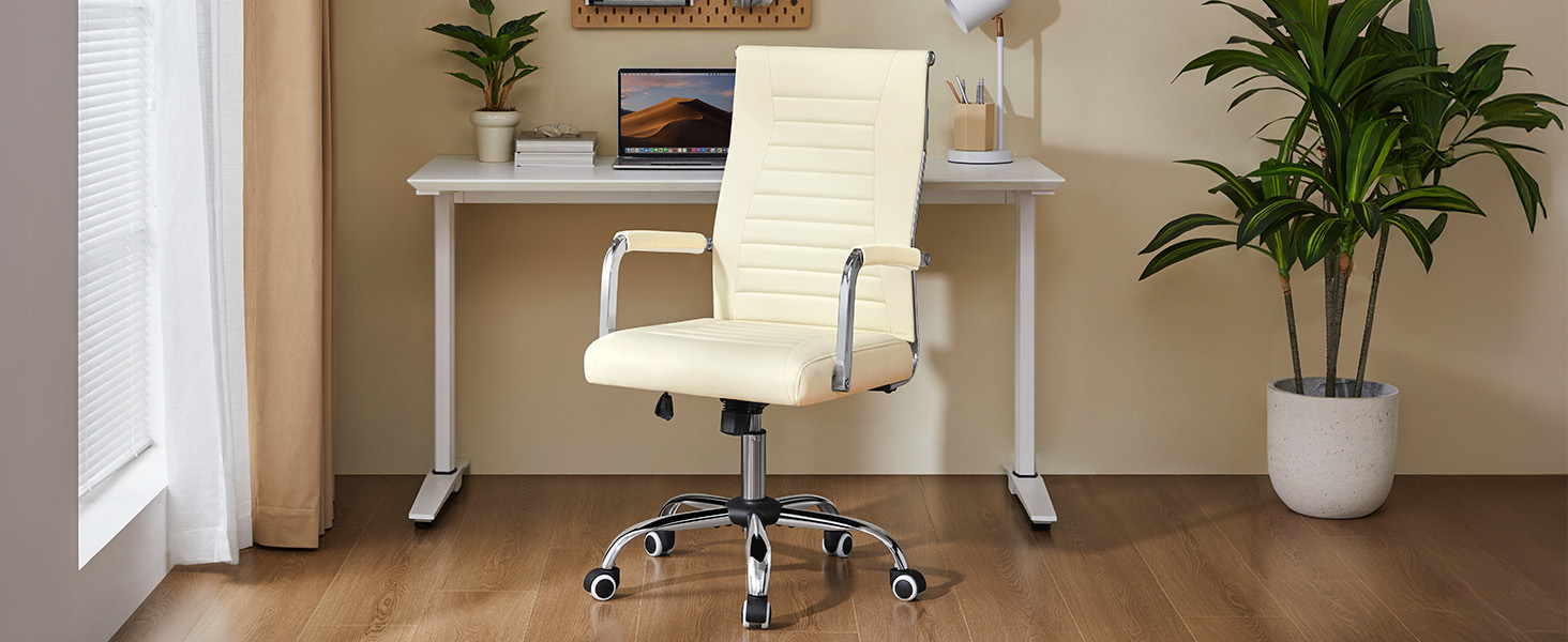 Офісний крісло Yaheetech з ергономічною спинкою та підлокітниками, для офісу та дому, до 136 кг, білий (бежевий)