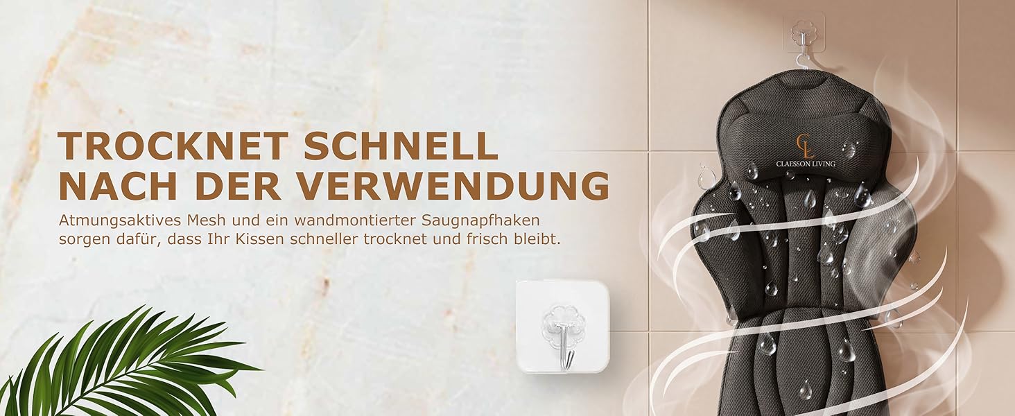 Подушка для ванни повномірна (152x56 см) з підголівником (11 см) чорного кольору – підтримка шиї, спини та ніг. Зі сумкою для прання та подорожей, гачком для сушіння.