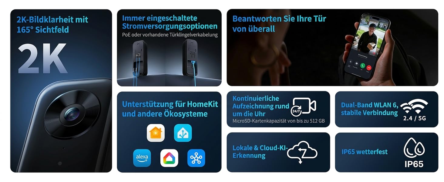 Aqara G400 Відеодзвінок з Chime, 2K HD, PoE/Кабель, HomeKit, Розпізнавання, IP65