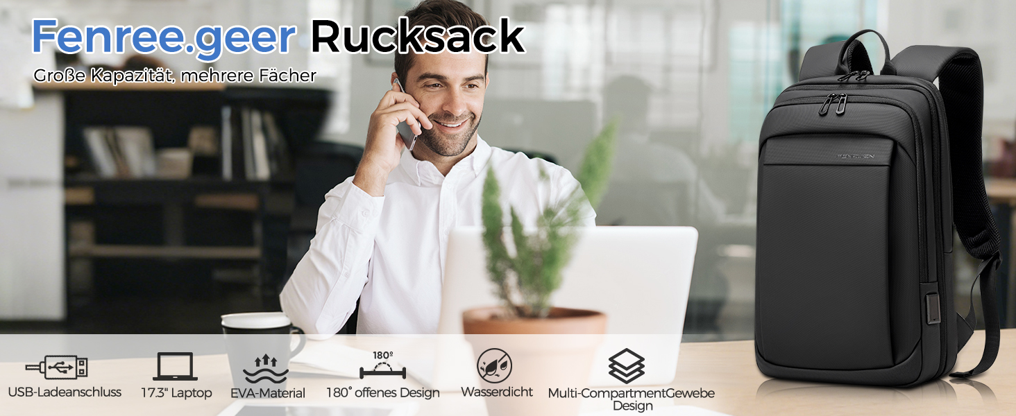 Рюкзак для ноутбука Fenree.geer чоловічий, розширюваний рюкзак для подорожей та ручної поклажі, 17.3 дюймів, легкий, чорний