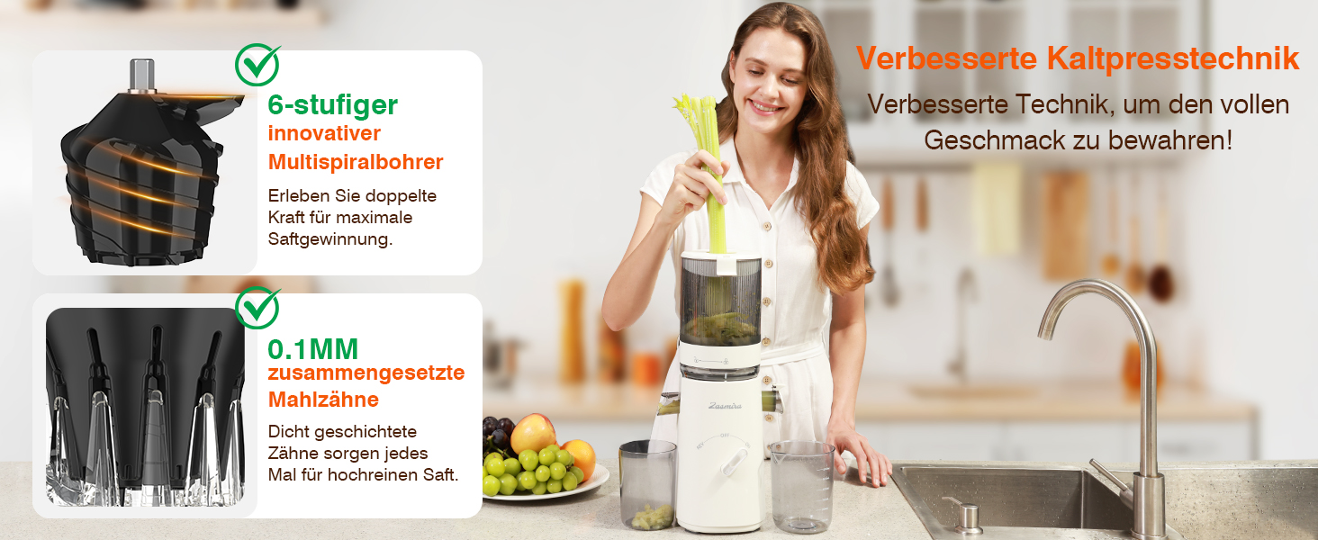 Соковитискач шнековий REV з великим завантажувальним отвором 120 мм, для овочів та фруктів, 1,5 л, режим REV, легко мити