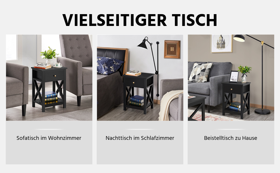 Журнальний столик Yaheetech з шухлядою та полицею, білий, для вітальні та спальні, скандинавський стиль