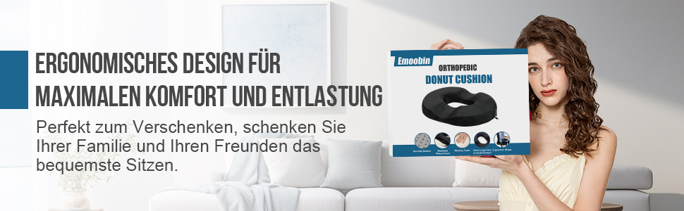 Ергономічна подушка-кільце Donut для офісних стільців та дому, протипролежневий пом'якшувач тиску при тривалому сидінні, 45 см, чорна