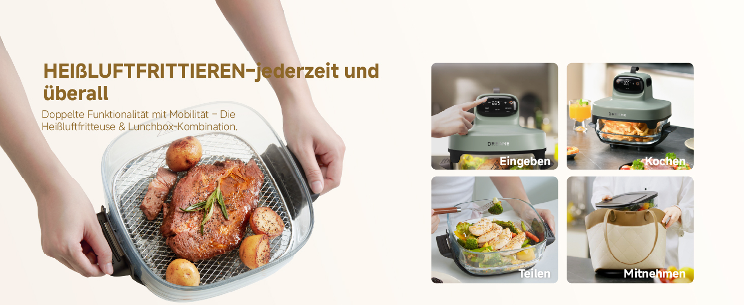 Фритюрниця Dreame Tasti AirFryer 5-в-1 з скляною чашею, 2.5L + 4.5L, 3D-конвекція, сенсорний дисплей, для дому та подорожей