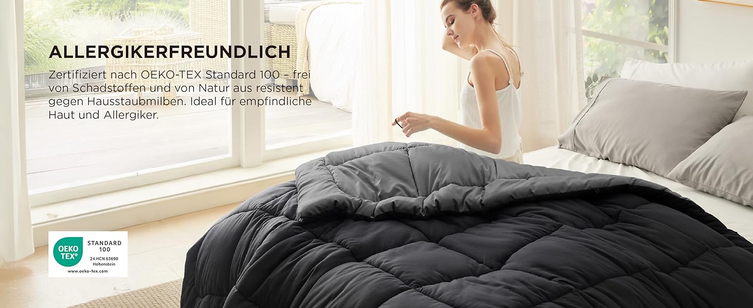 BEDSURE Ковдра постійна 240x220 см - тепла, двостороння, для алергіків, сіра/світло-сіра, 300 GSM