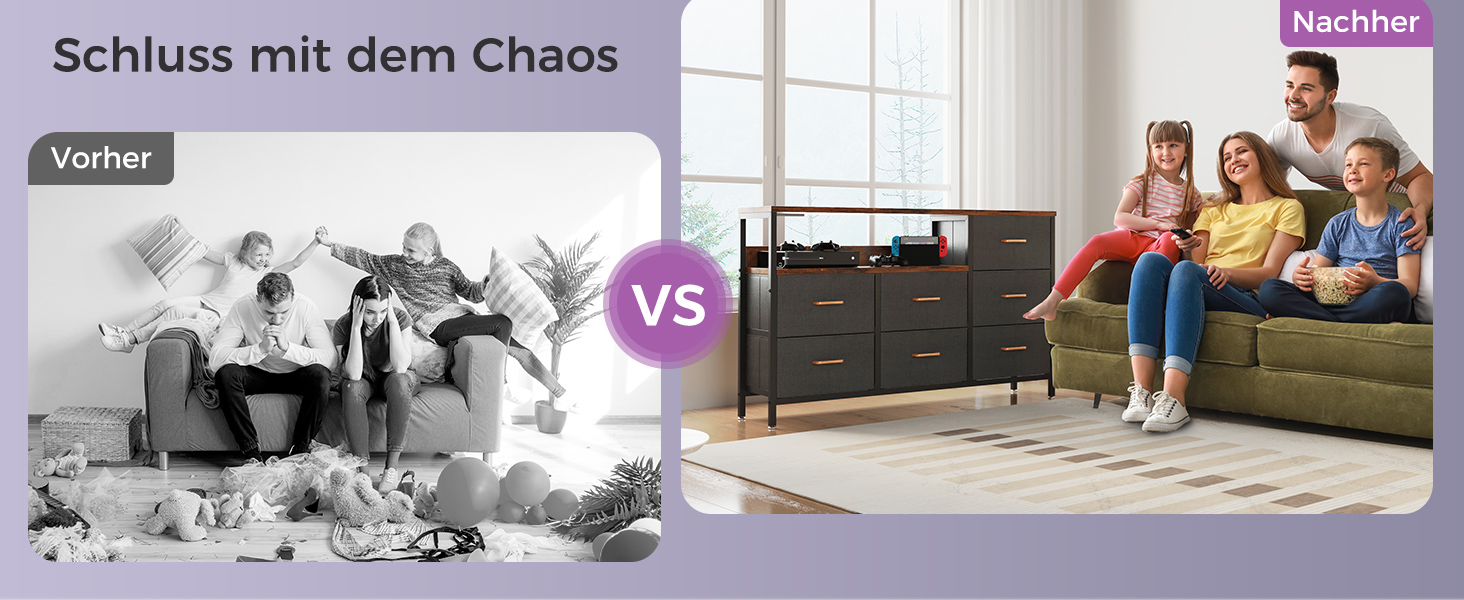 Комод Coleshome з висувними ящиками, LED-підсвічуванням, 2 USB-портами та розетками, 7 тканинних ящики, 132*30*89 см (Ретро колір)