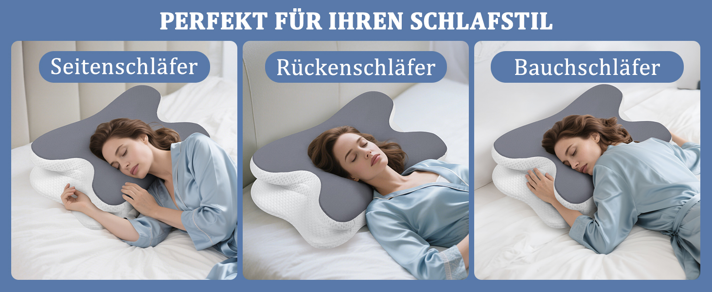 Ортопедична подушка для шиї з Memory Foam - для сну на боці, спині та животі. З покриттям з льонової тканини (темно-сірий)