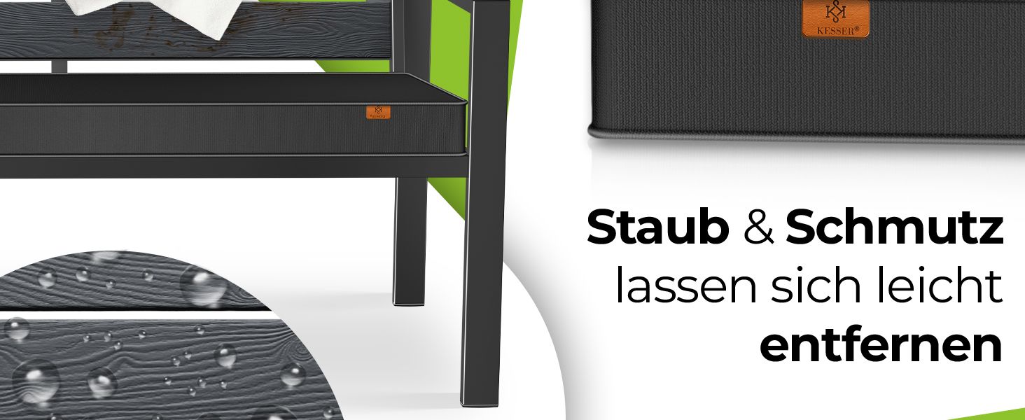 Садова лавка KESSER® з подушкою – лавка для відпочинку на вулиці, 2 місця, паркова лавка з імітацією дерева, для балкона, тераси, саду, вантажопідйомність до 300 кг, стійка до УФ, знімний та пральний чохол, антрацит / антрацит