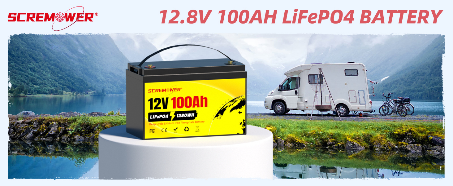 Акумулятор SCREMOWER LiFePO4 12V100Ah 200A BMS глибокий цикл для тролінгового двигуна, автофургону, морського, сонячного (2560 Втгод)