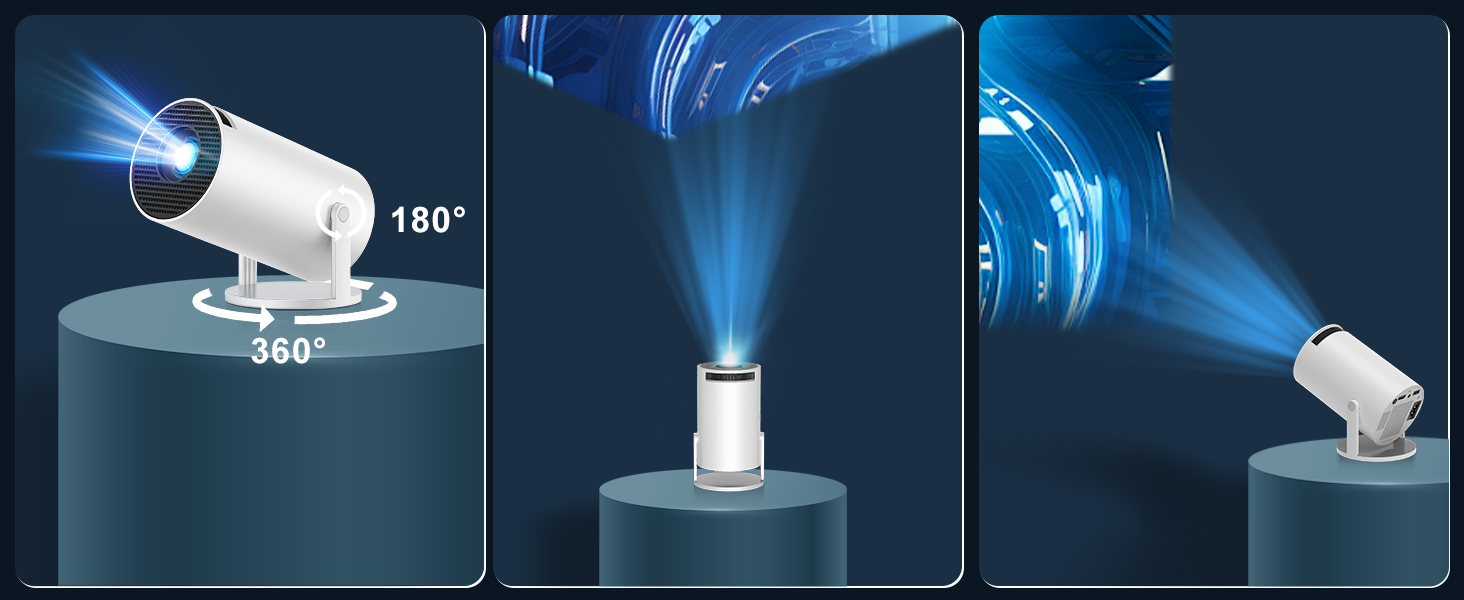 Портативний проєктор Mini Beamer 4K з підтримкою WiFi 6 та Bluetooth 5.4. Підходить для Android 11, HDMI, TV Stick, Laptop. Автоматичне регулювання Keystone, обертання 360°. Модель HY300PRO