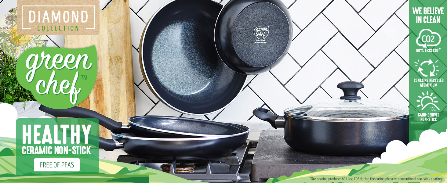 GreenChef Diamond Grillpfanne з антипригарним покриттям Ceramic, 28 см, без PFAS, для індукційних плит, термостійка до 160°C, можна мити в посудомийній машині, чорний колір