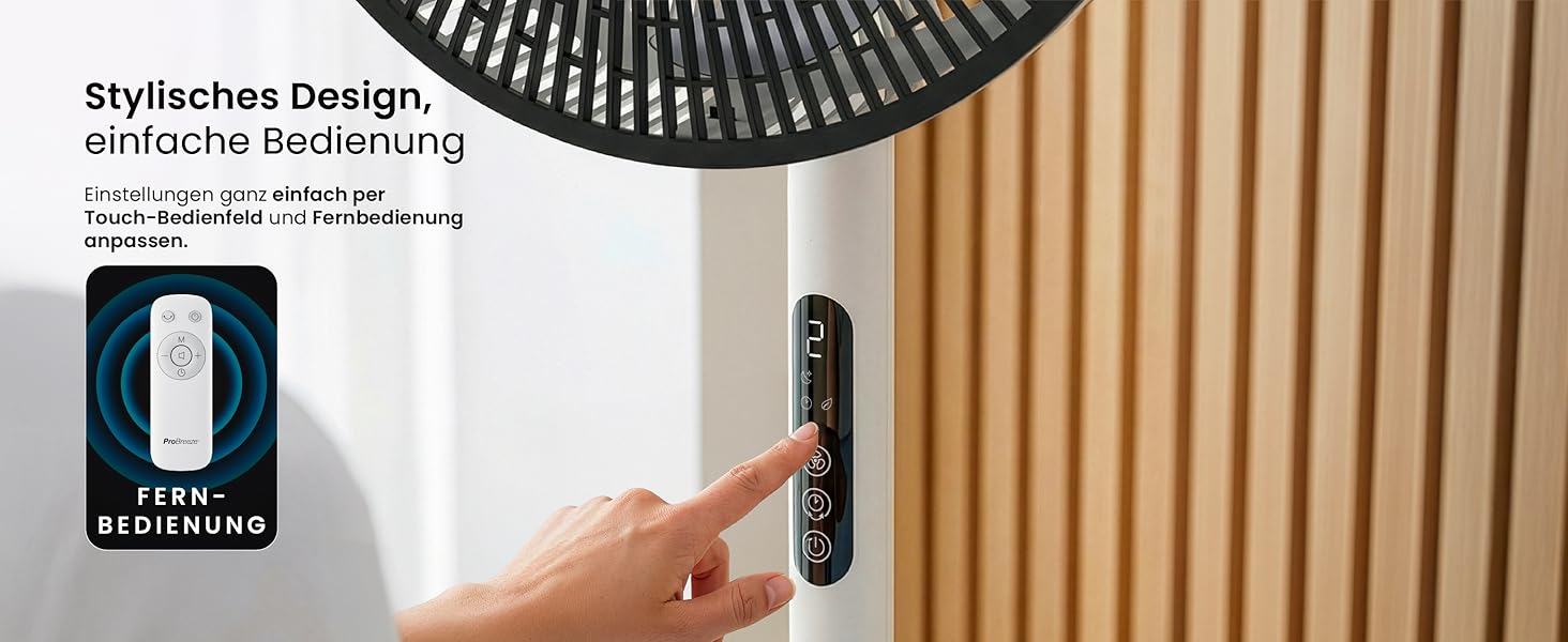 Вентилятор підлоговий Pro Breeze AirFlo Slim: 3 в 1, 70/100/130 см, 9 швидкостей, тихий, з пультом, таймером, для спальні та офісу (білий)