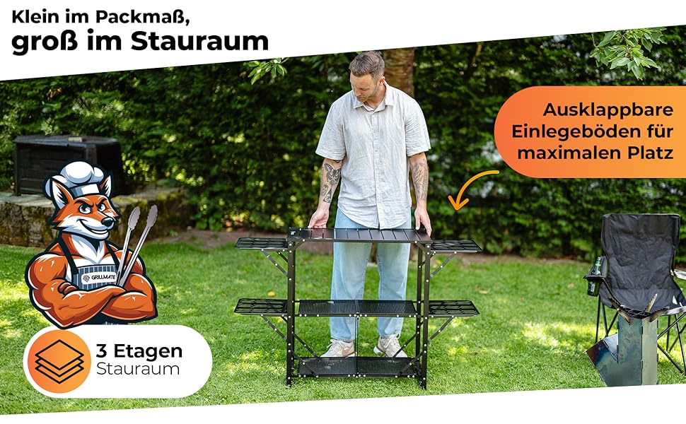 Зручний складаний гриль-стіл Outdoor для відпочинку на природі | Стіл для гриля, балкона, кемпінгу, саду | Складаний гриль-комплект з алюмінію, стійкий до корозії, витримує до 50 кг, з сумкою
