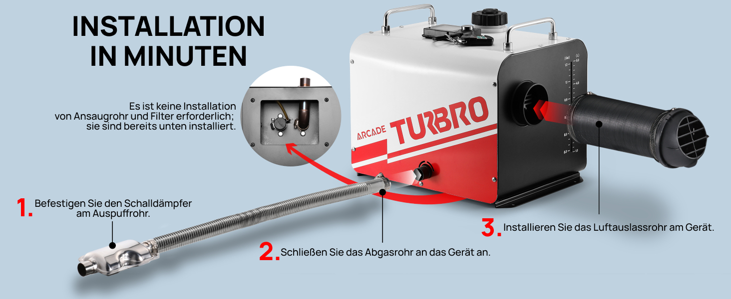 Дизевий опалювач TURBRO 8kW з баком 5L, 12V/24V, LCD-дисплеєм, пультом ДУ та Bluetooth, таймер, для автодому, вантажівки, човна, намету