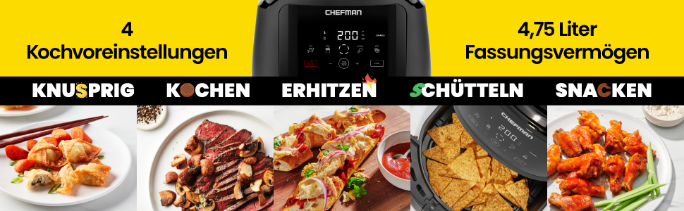 Електрична аерофритюрниця Chefman 4.75 л, цифрова керування One Touch, антипригарне покриття, чорна