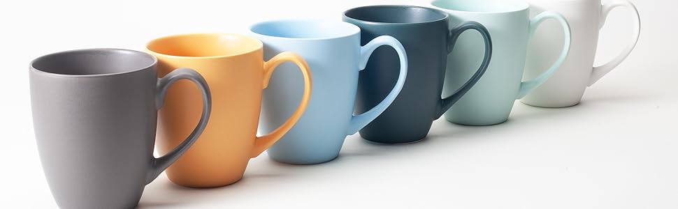 Набір великих керамічних чашок для кави та чаю Hanseküche, матові, 6 шт., різнокольорові