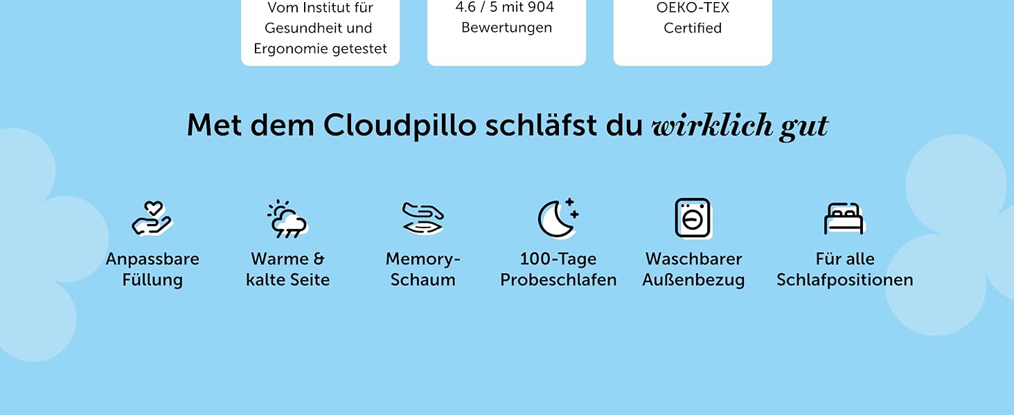 Cloudpillo Подушки з піною з пам'яті - комплект 2 шт., регульована висота, 40x80 см, ергономічні та гіпоалергенні подушки