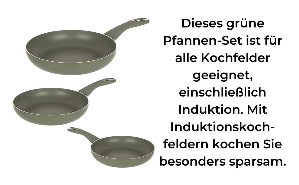 Набір сковорідок Індукційний - Набір сковорідок 3 Сковороди з антипригарним покриттям - Сковороди алюмінієві індукційні оливково-зелені - Сковорода з набором кухонних гаджетів - Сковорода 20 см 24 см 28 см