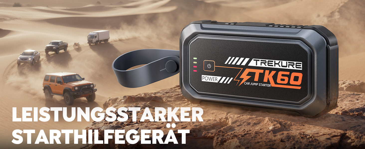 Бустер для автомобіля TREKURE 7000A — Пусковий пристрій (Powerbank) для авто до 9л бензин та 6.5л дизель, з функцією примусового запуску, магнітним кріпленням та 4-в-1 LED робочим світлом, чорний