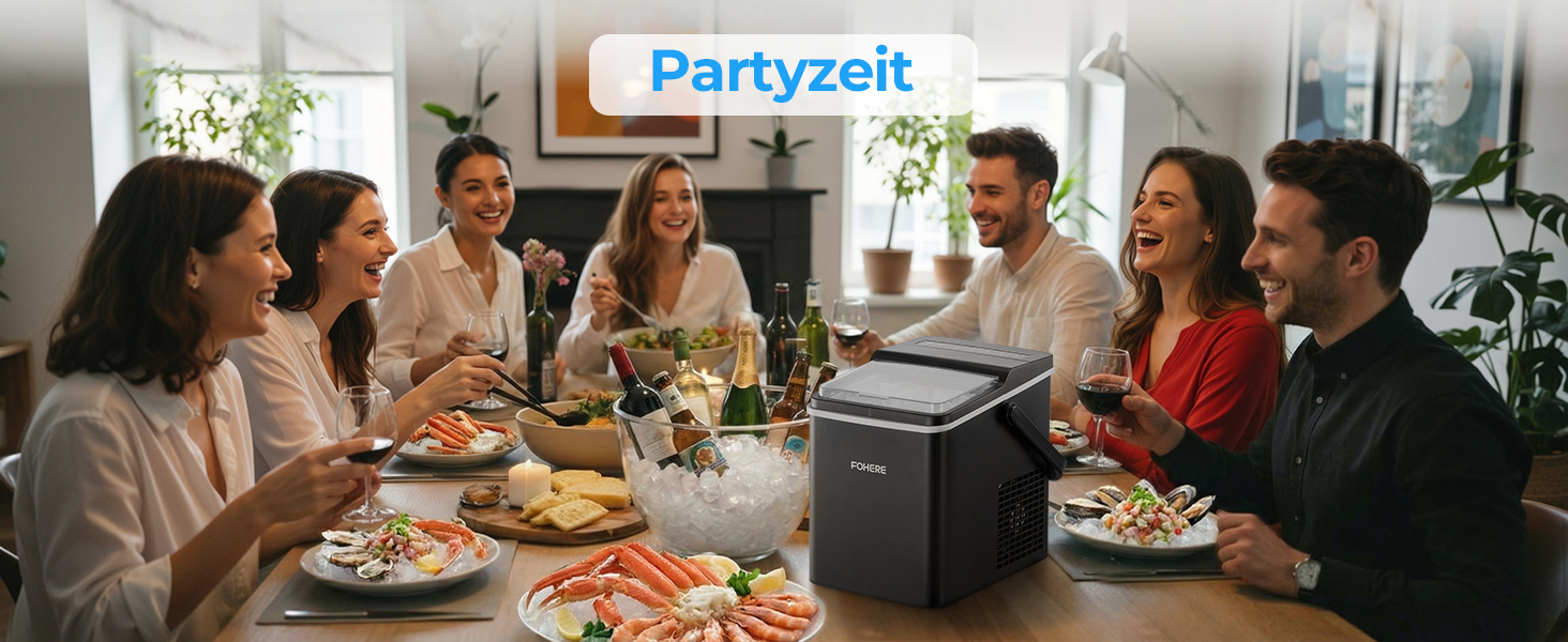 Льодогенератор Fohere портативний з ручкою, 14 кг/24 год, кулі 9 шт за 5 хв, 2 розміри, самоочищення, для дому, кухні, офісу, кемпінгу, вечірок