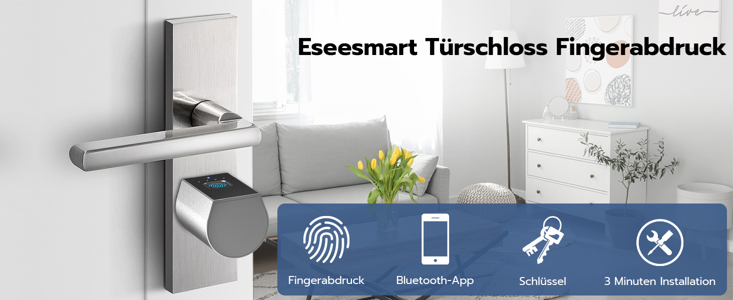 Електронний дверний замок Eseesmart, відбиток пальця, Bluetooth, циліндр замка 80 мм, в т.ч. 2 ключі