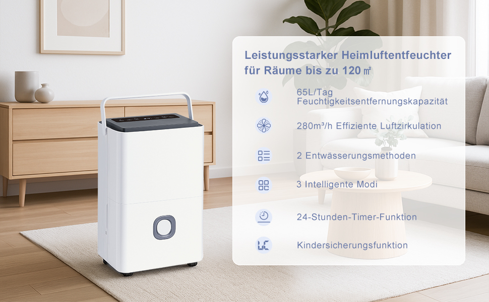 Електричний осушувач повітря з насосом: 80 л/день, компресорний, бак 8 л, повітряний потік 400 м³/год, смарт-гігростат, тихий будівельний осушувач для підвалу/квартири/офісу/ванної кімнати/спальні, чорний & білий (сірий & білий)