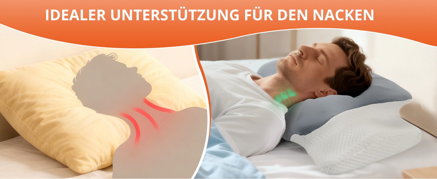 Ортопедична подушка FUNYKICH з піною з пам'яті, сірого кольору, з двома рівнями висоти (11/13 см), дихаюча та пральна, для комфортного сну на боці, спині та животі