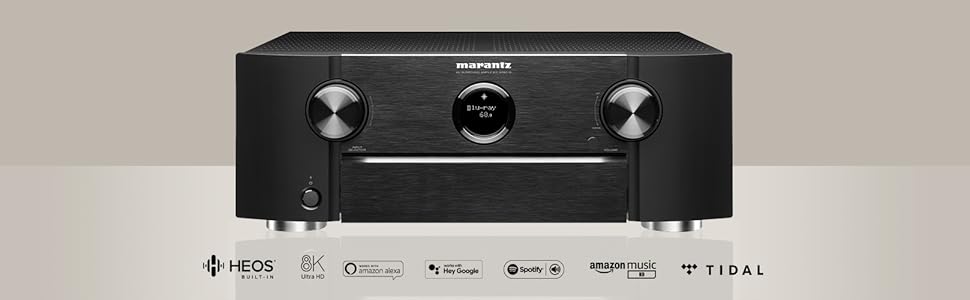 Marantz SR6015 9.2-канальний AV-ресивер,  7 входів і 3 виходи HDMI, відео 8K, WiFi,  Dolby Atmos, AirPlay 2, HEOS Multiroom, чорний