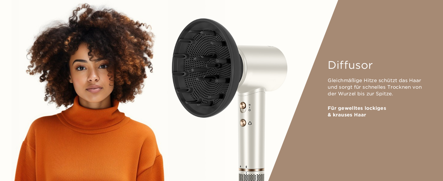 Фен PARWIN PRO BEAUTY Air-Sonic, фен з HD-LED дисплеєм, фен з безщітковим двигуном зі швидкістю 110 000 об/хв, 2 шт. 32 мм автоматична завивка, повітряний потік 25 м/с для швидкого сушіння (прусський синій) (шампанське Silver-pro)