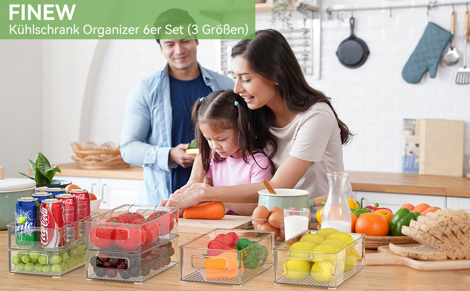Організатор для холодильника FINEW, набір 12 шт (4 маленькі, 4 середні, 4 великі), прозорі контейнери для зберігання, BPA free