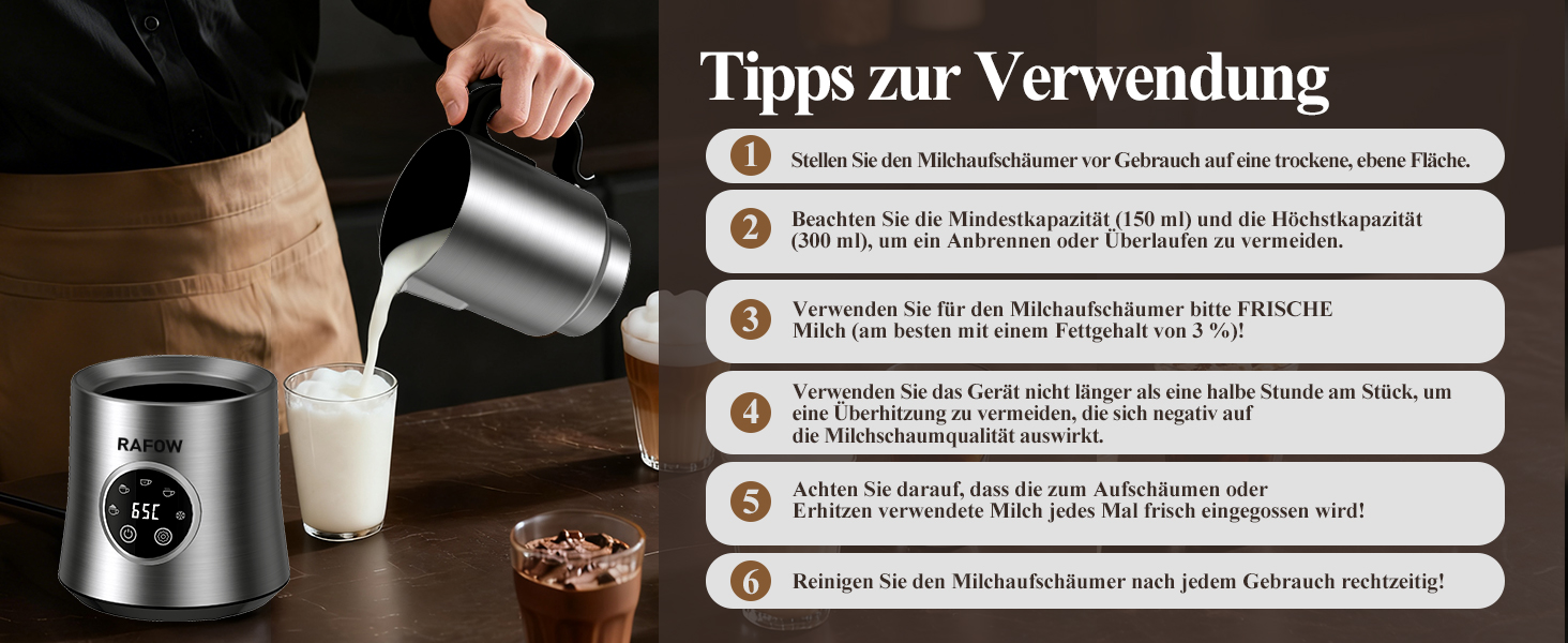 Електричний спінювач молока 5 в 1 - автоматичний спінювач молока з великим об'ємом, для гарячого та холодного молока, для капучино, лате, гарячого шоколаду, 500 мл, миється в посудомийній машині