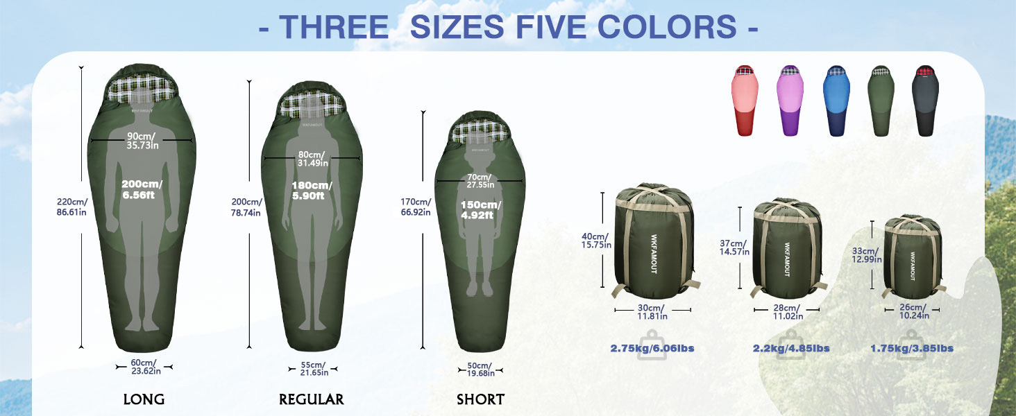 Туристичний спальний мішок WKFAMOUT Flanell 500GSM, -12℃ до 0℃, зимовий, для дорослих і дітей, 3-4 сезони, машінне прання, для кемпінгу та подорожей