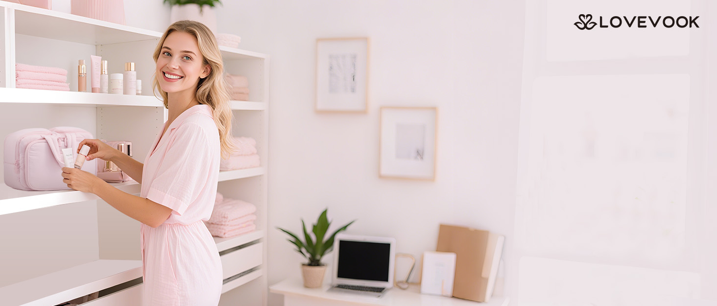 Сумка для косметики OVEVOOK для жінок, велика, з водонепроникним відділенням, рожева (L, блакитна)